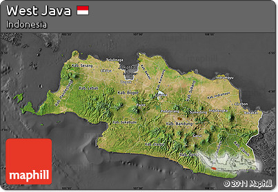 Satellite Map of West Java, darken, desaturated