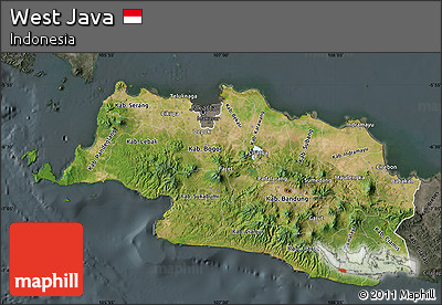 Satellite Map of West Java, darken, semi-desaturated