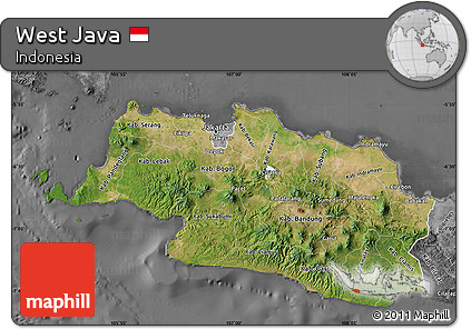 Satellite Map of West Java, desaturated