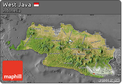 Satellite Map of West Java, desaturated