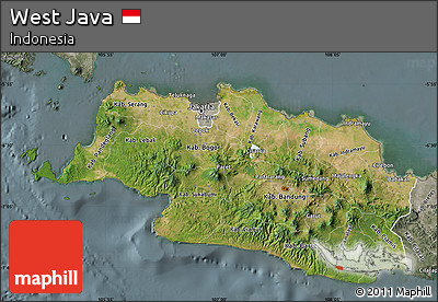 Satellite Map of West Java, semi-desaturated