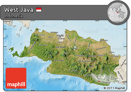 Satellite Map of West Java, shaded relief outside