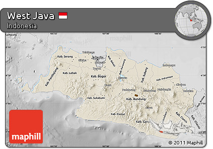 Shaded Relief Map of West Java, desaturated