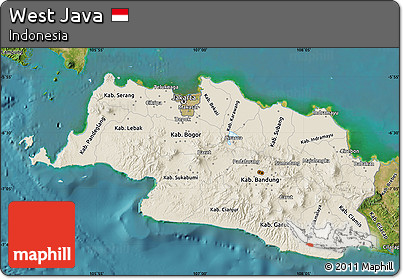 Shaded Relief Map of West Java, satellite outside