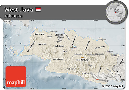 Shaded Relief Map of West Java, semi-desaturated