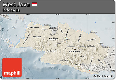 Shaded Relief Map of West Java, semi-desaturated