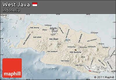 Shaded Relief Map of West Java, semi-desaturated