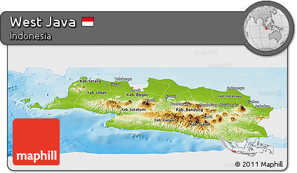 Physical Panoramic Map of West Java, single color outside