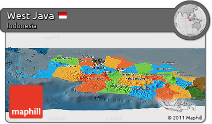 Political Panoramic Map of West Java, darken