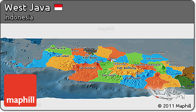 Political Panoramic Map of West Java, darken