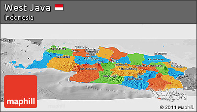 Political Panoramic Map of West Java, desaturated