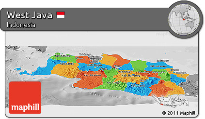 Political Panoramic Map of West Java, desaturated