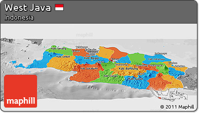 Political Panoramic Map of West Java, desaturated