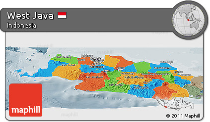 Political Panoramic Map of West Java, semi-desaturated