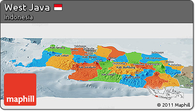 Political Panoramic Map of West Java, semi-desaturated