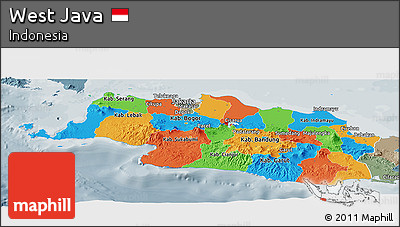 Political Panoramic Map of West Java, semi-desaturated