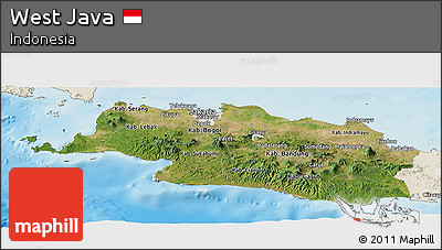 Satellite Panoramic Map of West Java, shaded relief outside