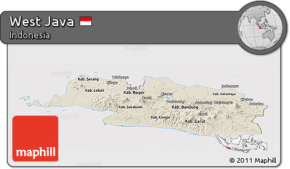 Shaded Relief Panoramic Map of West Java, cropped outside