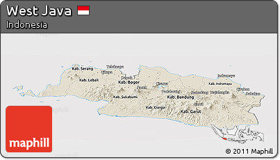 Shaded Relief Panoramic Map of West Java, cropped outside