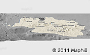 Shaded Relief Panoramic Map of West Java, darken, desaturated