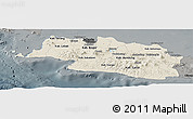 Shaded Relief Panoramic Map of West Java, darken, semi-desaturated