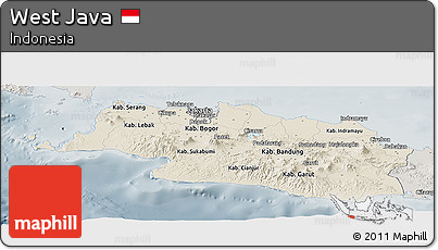 Shaded Relief Panoramic Map of West Java, semi-desaturated