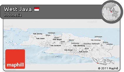 Silver Style Panoramic Map of West Java, single color outside
