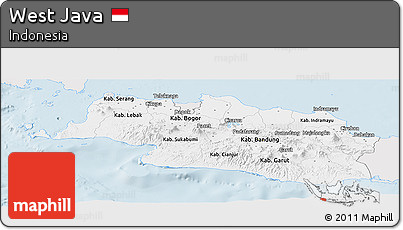 Silver Style Panoramic Map of West Java, single color outside