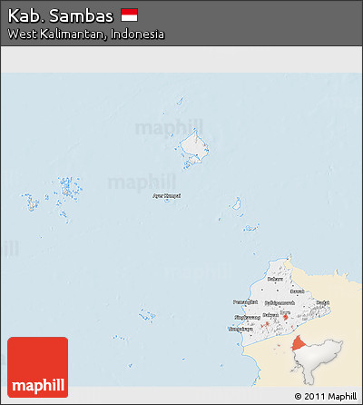Classic Style 3D Map of Kab. Sambas, single color outside
