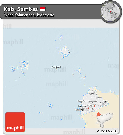 Classic Style 3D Map of Kab. Sambas, single color outside