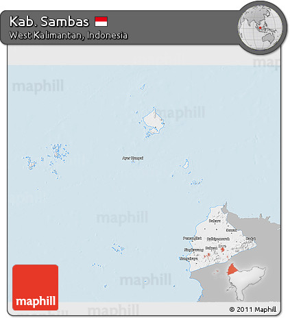 Gray 3D Map of Kab. Sambas, single color outside