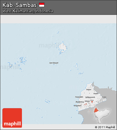 Gray 3D Map of Kab. Sambas, single color outside