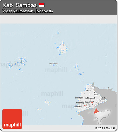 Gray 3D Map of Kab. Sambas, single color outside