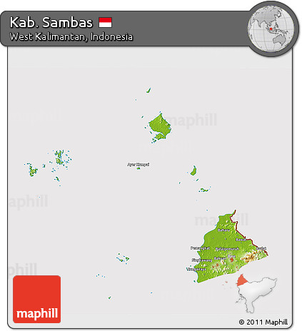 Physical 3D Map of Kab. Sambas, cropped outside