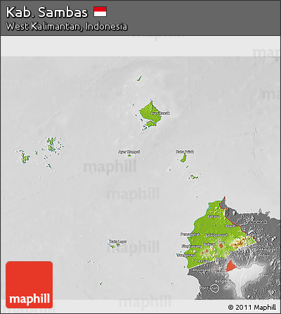 Physical 3D Map of Kab. Sambas, desaturated
