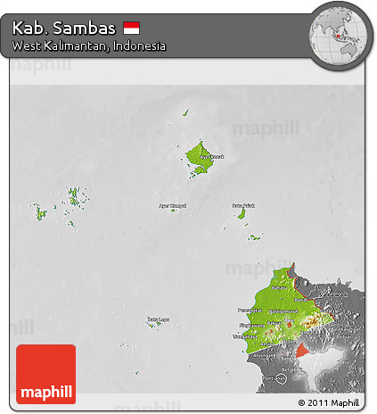 Physical 3D Map of Kab. Sambas, desaturated
