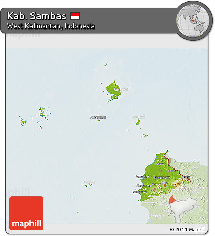 Physical 3D Map of Kab. Sambas, lighten