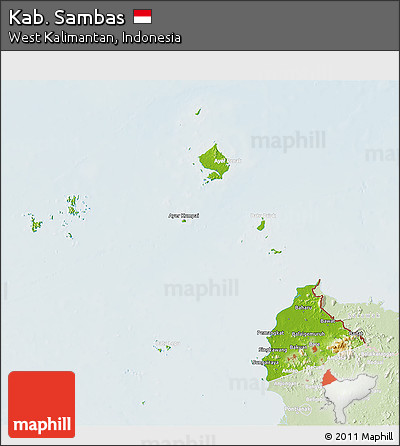 Physical 3D Map of Kab. Sambas, lighten