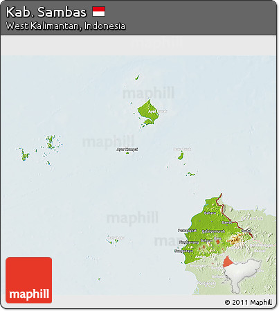 Physical 3D Map of Kab. Sambas, lighten