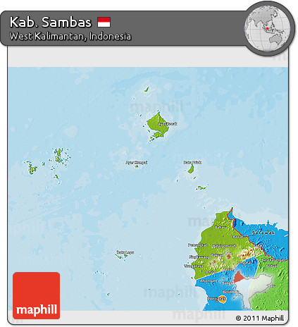 Physical 3D Map of Kab. Sambas, political outside