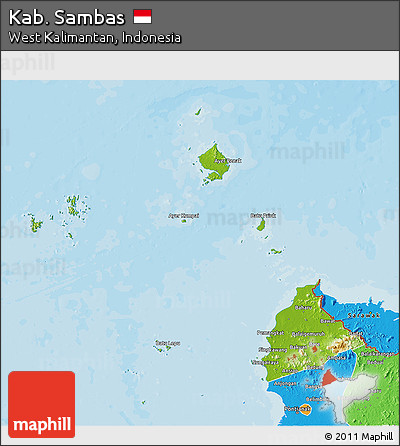 Physical 3D Map of Kab. Sambas, political outside