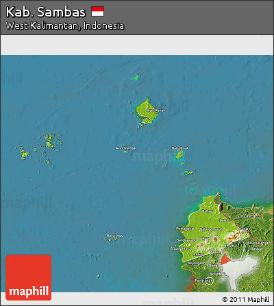 Physical 3D Map of Kab. Sambas, satellite outside