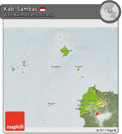 Physical 3D Map of Kab. Sambas, semi-desaturated