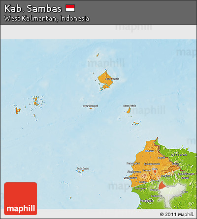 Political 3D Map of Kab. Sambas, physical outside