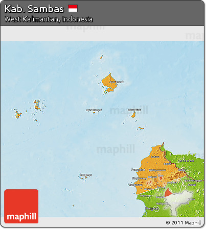 Political 3D Map of Kab. Sambas, physical outside