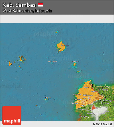 Political 3D Map of Kab. Sambas, satellite outside