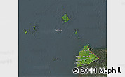 Satellite 3D Map of Kab. Sambas, darken, semi-desaturated