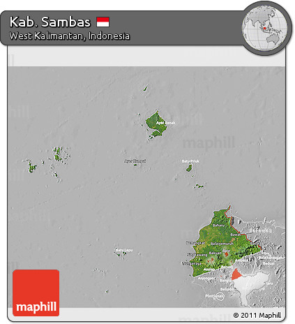 Satellite 3D Map of Kab. Sambas, lighten, desaturated