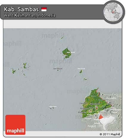Satellite 3D Map of Kab. Sambas, lighten, semi-desaturated