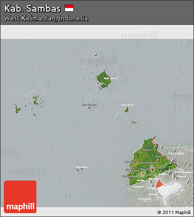 Satellite 3D Map of Kab. Sambas, lighten, semi-desaturated